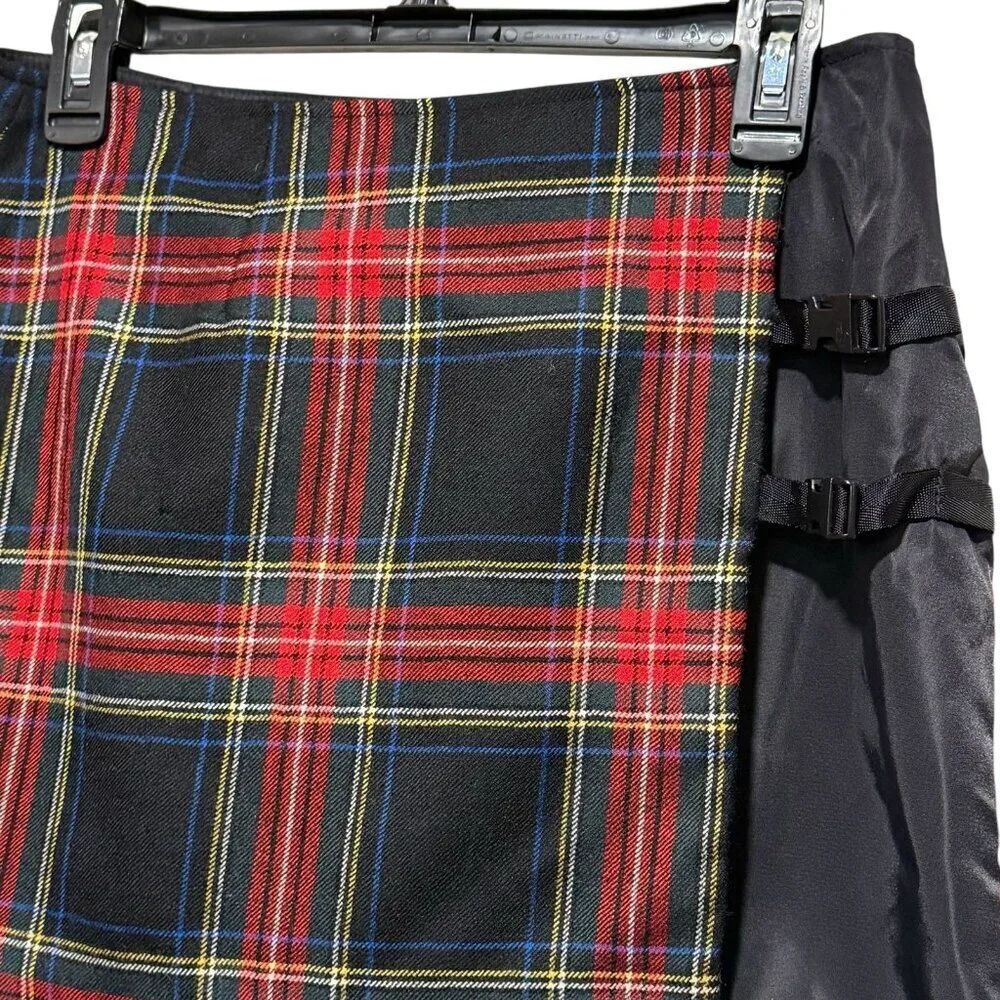 Vintage Y2K Express Wool Mini Skirt Black Plaid Preppy Grunge Goth Womens Small